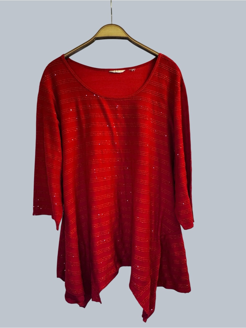 Women's Red Glitter Stripe Scoop Neck Tunic